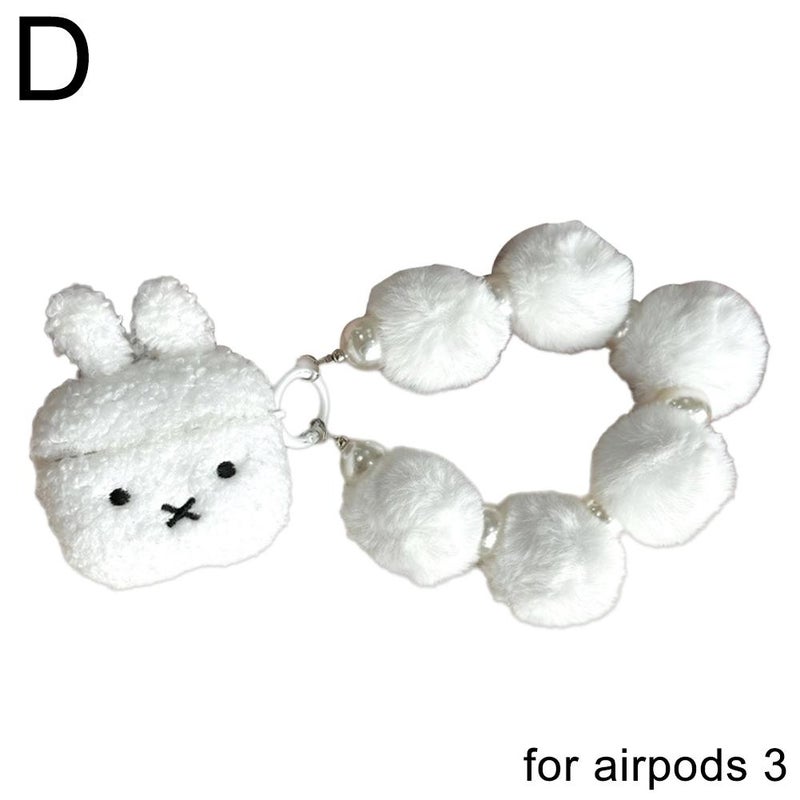 Cute plush bunny case for AirPods 4/3 Pro 2/3, chain design, perfect for autumn and winter.